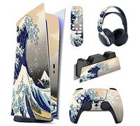 PlayVital Adesivo Skin per ps5 Standard Console Digital Edition&Controller&Telecomando&Cuffie&Base di Ricarica, Cover Sticker Decal Vinile(Non per ps5 Slim/Pro), Onde Enormi