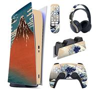 PlayVital Adesivo Skin per ps5 Standard Console Digital Edition&Controller&Telecomando&Cuffie&Base di Ricarica, Cover Sticker Decal Vinile(Non per ps5 Slim/Pro), Grande Onda