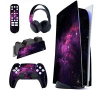 PlayVital Adesivo Skin per ps5 Standard Disc Edition Console, Sticker Decal Cover Vinile per ps5 Controller Telecomando Cuffie Base di Ricarica, Nebulosa Viola