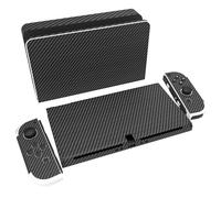 playvital Adesivo Skin Protettiva per Nintendo Switch OLED, Decal Sticker Vinile Compatibile con Joycon&Console&Dock&Grip, Fibra di Carbonio Nero Argento