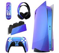 PlayVital Adesivo Skin Sticker Decal Vinile per ps5 Standard Disc Edition Console & Controller & Telecomando & Cuffie & Base di Ricarica - Camaleonte Viola Blu