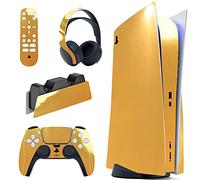 PlayVital Adesivo Skin Sticker Decal Vinile per ps5 Standard Disc Edition Console & Controller & Telecomando & Cuffie & Base di Ricarica - Oro Cromo