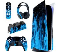 PlayVital Adesivo Skin Sticker Decal Vinile per ps5 Standard Disc Edition Console & Controller & Telecomando & Cuffie & Base di Ricarica - Fiamma Blu