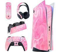 PlayVital Adesivo Skin Sticker Decal Vinile per ps5 Standard Disc Edition Console & Controller & Telecomando & Cuffie & Base di Ricarica - Rosa Psichedelico