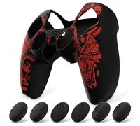 PlayVital Cover Controller per ps5,Custodia Protettiva Skin Silicone Antiscivolo per ps5 Joystick&6 Copri Levette Analogiche-Compatibile con Base di Ricarica-Samurai Prajna Rosso