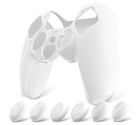 playvital Cover Controller per ps5,Custodia Protettiva Skin Silicone Antiscivolo per ps5 Joystick&6 Copri Levette Analogiche-Compatibile con Base di Ricarica-Bianco