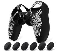 playvital Cover Controller per ps5,Custodia Protettiva Skin Silicone Antiscivolo per ps5 Joystick&6 Copri Levette Analogiche-Compatibile con Base di Ricarica-Samurai Prajna Bianco