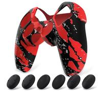 playvital Cover Controller per ps5,Custodia Protettiva Skin Silicone Antiscivolo per ps5 Joystick&6 Copri Levette Analogiche-Compatibile con Base di Ricarica-Spruzzi Rossi