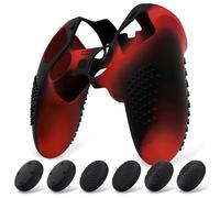 PlayVital Cover Controller per ps5 Edge Joystick, Rosso Nero | Custodia Protettiva Silicone Antiscivolo, 6 Gommini Copri Levette Analogiche per ps5 Edge Wireless Controller, 3D Borchiate