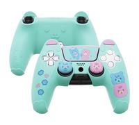 playvital Cover Controller per ps5 Joystick,Custodia Protettiva Silicone Skin Antiscivolo&Copri Levette Analogiche&Adesivo Touchpad,Orso Carino,Verde&Rosa