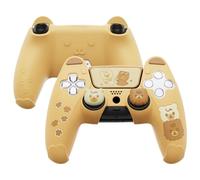 PlayVital Cover Controller per ps5 Joystick,Custodia Protettiva Silicone Skin Antiscivolo&Copri Levette Analogiche&Adesivo Touchpad,Orso Carino,Giallo&Marrone