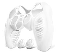 playvital Cover Controller per ps5, Joystick Custodia Protettiva Skin Silicone Grip Ergonomico Antiscivolo & 2 Copri Analogici, Adatto per Base di Ricarica, Ninja Edizione, Bianco