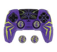 PlayVital Cover Controller per ps5 Joystick Custodia Silicone Skin Antiscivolo Grip Ergonomico, 2 Copri Analogici e 6 Adesivi, Adatto per ps5 Base di Ricarica, Cyber Spider - Viola&Verde
