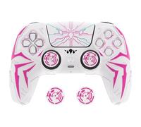 PlayVital Cover Controller per ps5 Joystick Custodia Silicone Skin Antiscivolo Grip Ergonomico, 2 Copri Analogici e 6 Adesivi, Adatto per ps5 Base di Ricarica, Cyber Spider - Bianco&Rosa