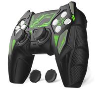 playvital Cover Controller per ps5 Joystick Custodia Silicone Skin Antiscivolo Grip Ergonomico, 2 Copri Analogici e 6 Adesivi, Adatto per Base di Ricarica, Mecha Rhino - Nero&Verde