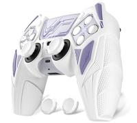 PlayVital Cover Controller per ps5 Joystick Custodia Silicone Skin Antiscivolo Grip Ergonomico, 2 Copri Analogici e 6 Adesivi, Adatto per Base di Ricarica, Mecha Rhino - Bianco&Lilla