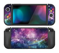 playvital Cover Custodia per Nintendo Switch OLED,Copertura Morbida TPU Protezione per Joycon Console con Copri Analogici/Tasti(ZealProtect)-Galassia Viola