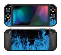 playvital Cover Custodia per Nintendo Switch OLED,Copertura Morbida TPU Protezione per Joycon Console con Copri Analogici/Tasti(ZealProtect)-Fiamma Blu