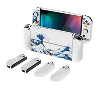 PlayVital Cover Custodia per Nintendo Switch OLED, Grip Ergonomico Intercambiabile per Joycon, Copertura Protettiva Rigida Accessori per Switch OLED&Copri Analogici/Tasti-Grande Onda di Kanagawa