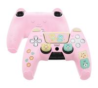 PlayVital Cover Custodia Silicone per ps5 Controller Joystick, Orso Carino | Copertura Protettiva Antiscivolo, Copri Levette Analogiche, Adesivo Skin per Touchpad, Rosa&Giallo