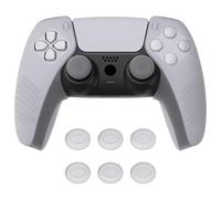 PlayVital Cover Grip Silicone Separabile per ps5 Controller,Custodia Skin Protettiva Antiscivolo per Joystick & 6 Copri Analogici(3D Borchiate)-Compatibile con Base di Ricarica-Trasparente Bianco