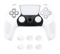 PlayVital Cover Grip Silicone Separabile per ps5 Controller,Custodia Skin Protettiva Antiscivolo per Joystick & 6 Copri Analogici(3D Borchiate)-Compatibile con Base di Ricarica-Bianco Neve