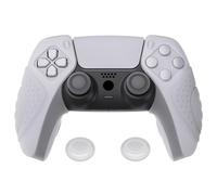 PlayVital Cover Grip Silicone Separabile per ps5 Controller,Joystick Custodia Skin Protettiva Antiscivolo & 2 Copri Analogici(Guardian)-Compatibile con Base di Ricarica-Trasparente Bianco