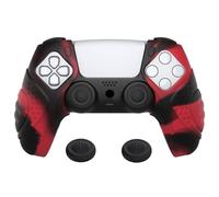 PlayVital Cover Grip Silicone Separabile per ps5 Controller,Joystick Custodia Skin Protettiva Antiscivolo & 2 Copri Analogici(Guardian)-Compatibile con Base di Ricarica-Rosso Nero