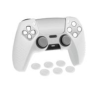 PlayVital Cover Joystick per ps5 Controller,Custodia Silicone Antiscivolo con 6 Copri Analogici e Adesivi Touchpad-Compatibile con Stazione di Ricarica-3D Borchiate,Trasparente Bianco