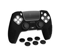 PlayVital Cover Joystick per ps5 Controller,Custodia Silicone Antiscivolo con 6 Copri Analogici e Adesivi Touchpad-Compatibile con Stazione di Ricarica-3D Borchiate,Nero