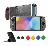 PlayVital Cover per Nintendo Switch 2 Custodia Rigida Dockable Protettiva Antigraffio, Copri Analogici/Tasti per Joycon, Supporto Pieghevole Accessori per Switch 2 Console, Trasparente Glitter Argento
