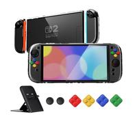 playvital Cover per Nintendo Switch 2 Custodia Rigida Dockable Protettiva AntiGraffio, Copri Analogici/Tasti per Joycon, Supporto Pieghevole Accessori per Switch 2 Console, Trasparente