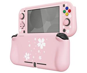 PlayVital Cover per Nintendo Switch Lite,Custodia Grip Ergonomica Copertura Protettiva Rigida Pellicola Copri Analogici per Nintendo Switch Lite Console-ZealProtect-Rosa&Petali Bianchi