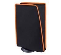 PlayVital Cover per ps5 Console, Copertura Antipolvere Impermeabile Verticale in Nylon per ps5 Standard Console Disc&Digital Edition (Non per Slim/Pro),Nero Arancione