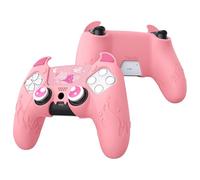 PlayVital Cover per ps5 Controller Joystick, Demone Carino, Rosa | Custodia Protettiva Silicone Antiscivolo, Copri Levette Analogiche, Adesivi Skin per Touchpad, Compatibile con Base Ricarica