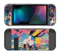 PlayVital Cover Protettiva Custodia per Nintendo Switch Copertura Morbida TPU Case per Joycon Console con Copri Tasti ABXY Direzionali Colorati-Coniglietto POP in Fiore