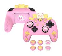 playvital Cover Silicone per Nintendo Switch PRO Joystick,Custodia Skin Antiscivolo Protettiva per Nintendo Switch 1 PRO Controller&6 Copri Levette Analogiche-Gattino Carino-Rosa