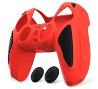 PlayVital Cover Silicone per ps5 Joystick Custodia Controller Skin Antiscivolo Copertura Gomma Protettiva&2 Copri Levette Analogiche, Knight Edizione, Rosso&Nero