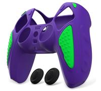 PlayVital Cover Silicone per ps5 Joystick Custodia Controller Skin Antiscivolo Copertura Gomma Protettiva&2 Copri Levette Analogiche, Knight Edizione, Neon Genesi Viola&Verde