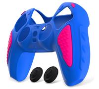 PlayVital Cover Silicone per ps5 Joystick Custodia Controller Skin Antiscivolo Copertura Gomma Protettiva&2 Copri Levette Analogiche, Knight Edizione, Blu Primario&Rosa Brillante