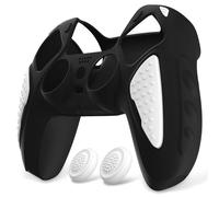 PlayVital Cover Silicone per ps5 Joystick Custodia Controller Skin Antiscivolo Copertura Gomma Protettiva&2 Copri Levette Analogiche, Knight Edizione, Nero&Bianco