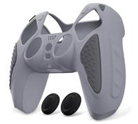 PlayVital Cover Silicone per ps5 Joystick Custodia Controller Skin Antiscivolo Copertura Gomma Protettiva&2 Copri Levette Analogiche, Knight Edizione, Grigio
