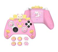 playvital Cover Silicone per Xbox Series X S Joystick,Custodia Controller Skin Antiscivolo Protettiva&6 Copri Levette Analogiche-Gattino Carino-Rosa
