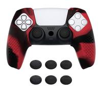 PlayVital Custodia Grip Separata per ps5 Controller, Rosso Nero | Cover Silicone Antiscivolo, Grip Ergonomici con 3D Borchie, 6 Copri Levette Analogiche, Compatibile con Base di Ricarica