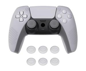 PlayVital Custodia Grip Separata per ps5 Controller, Trasparente Bianco | Cover Silicone Antiscivolo, Grip Ergonomici con 3D Borchie, 6 Copri Levette Analogiche, Compatibile con Base di Ricarica