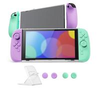 playvital Ranger Cover Dockable Rigida per Nintendo Switch 2 Console, Custodia Protettiva Silicone per Joycon 2, Supporto Regolabile Copri Analogici Accessori per Switch 2, Trasparente&Viola&Verde