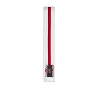 Playwell Cintura bianca in cotone per arti marziali con strisce colorate - (karate, judo, taekwondo), Cintura Bianca Con Striscia Rossa, 320cm