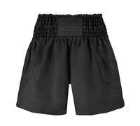 Playwell Muay Thai Twin Tiger Satin Sak Yant Competition - Pantaloncini da combattimento, taglia L, colore: Nero/Nero