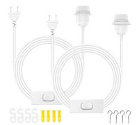 PLCatis Portalampada E27 con Spina e Interruttore 2 Pezzi Portalampada con Cavo da 6 Metri e Interruttore a Tirante per Lampade a Sospensione - Bianco