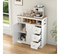 Plcnn Credenza Cucina con 3 Cassetti 2 Ante, Madia Soggiorno Moderna con Ripiano Regolabile, Mobile Cucina, Credenza Soggiorno, per Cucine, Soggiorni e Ingresso, 100x40x105 cm (Bianco-02)